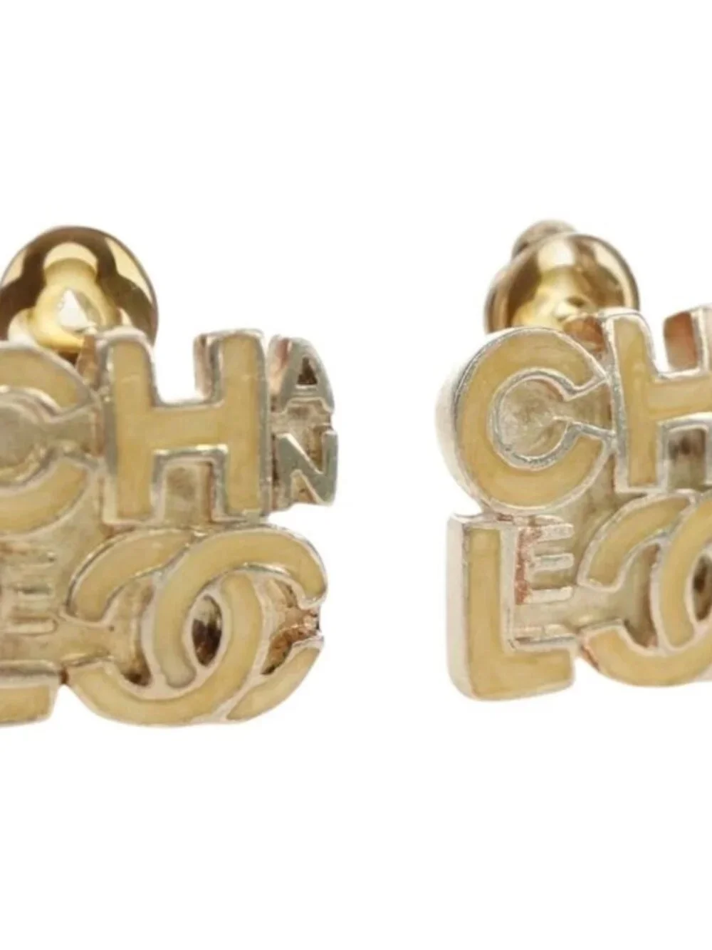 CHANEL Earring metal Beige CC Auth 185855M